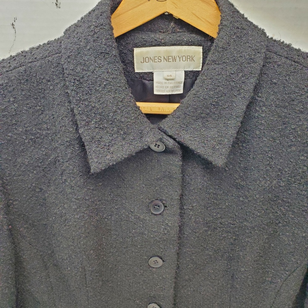 Jones New York Black Textured Blazer Jacket Womens Size 14 Button Front‎ Classic - Picture 2 of 11